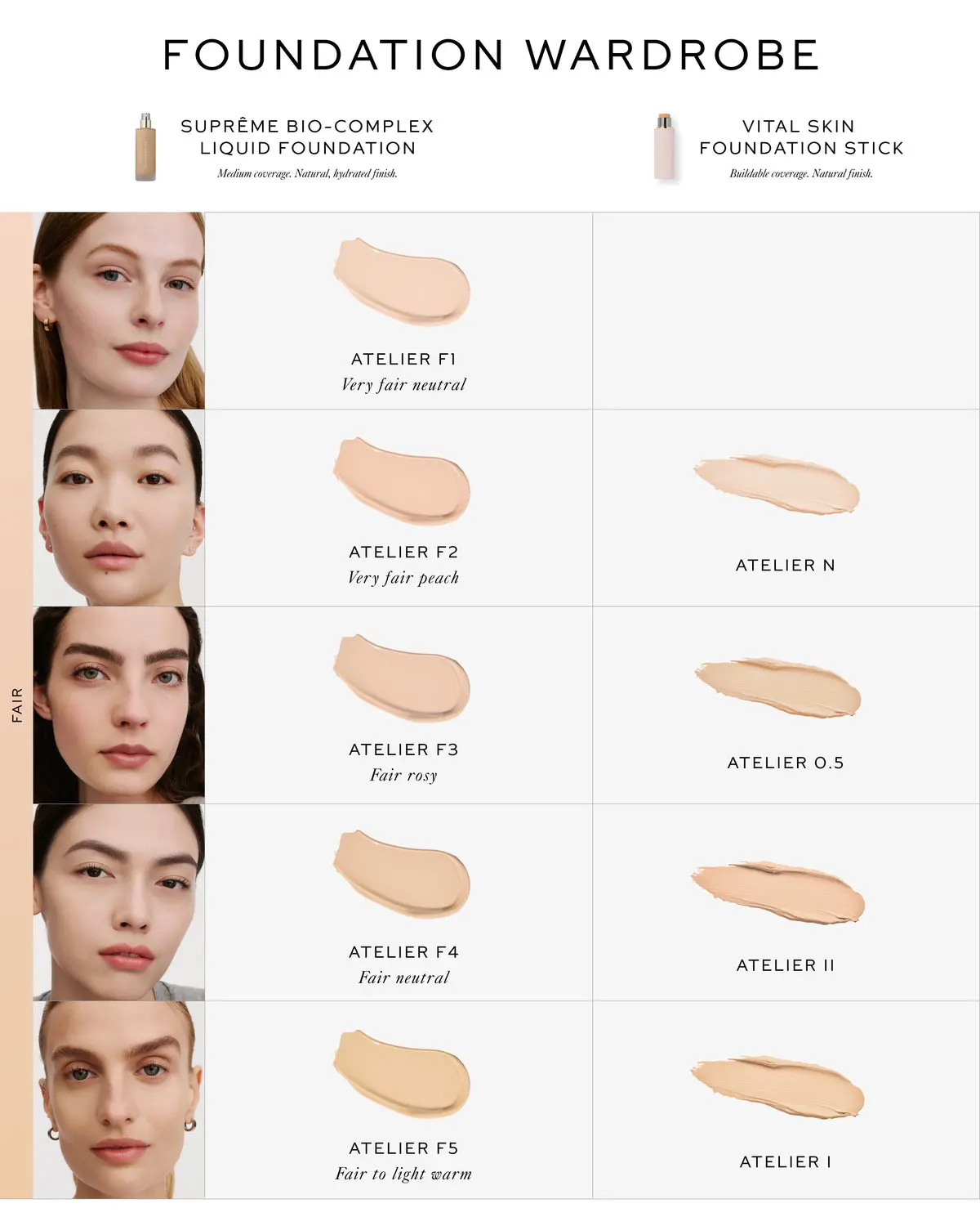 Westman Atelier Suprême Foundation shade range — Fair to Rich