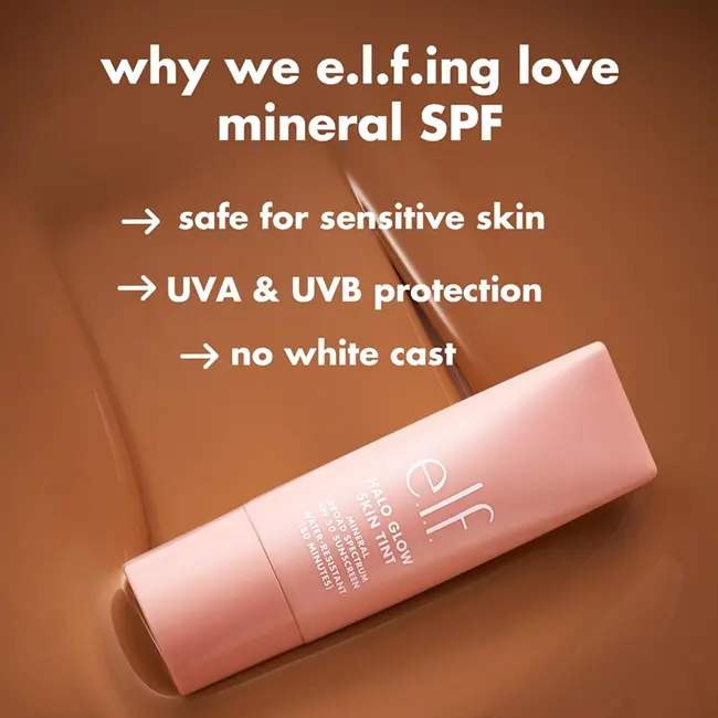 e.l.f. Halo Glow Skin Tint SPF50 — mineral SPF dewy skin UK