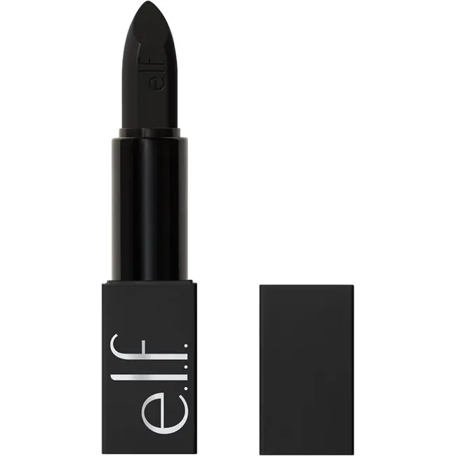 e.l.f. O Face Satin Lipstick All Night black — Halloween black lip