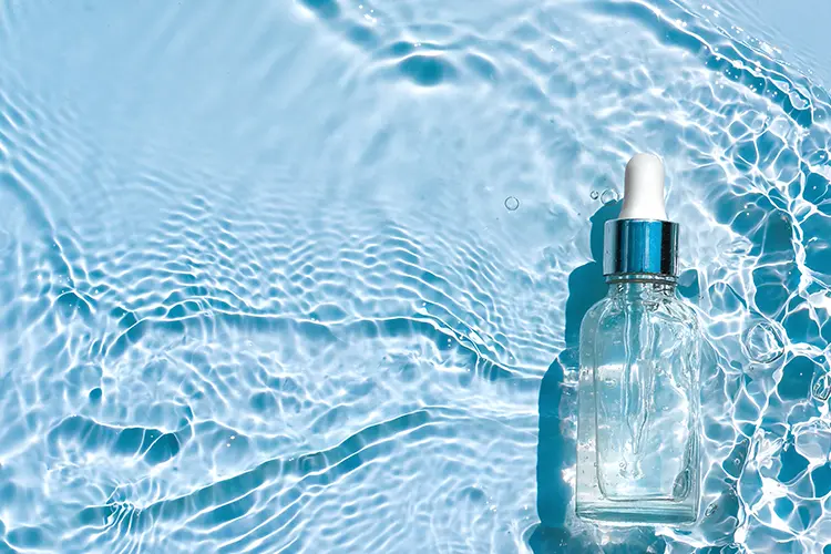 Hydrating skincare serums and hyaluronic acid products for a dewy complexion